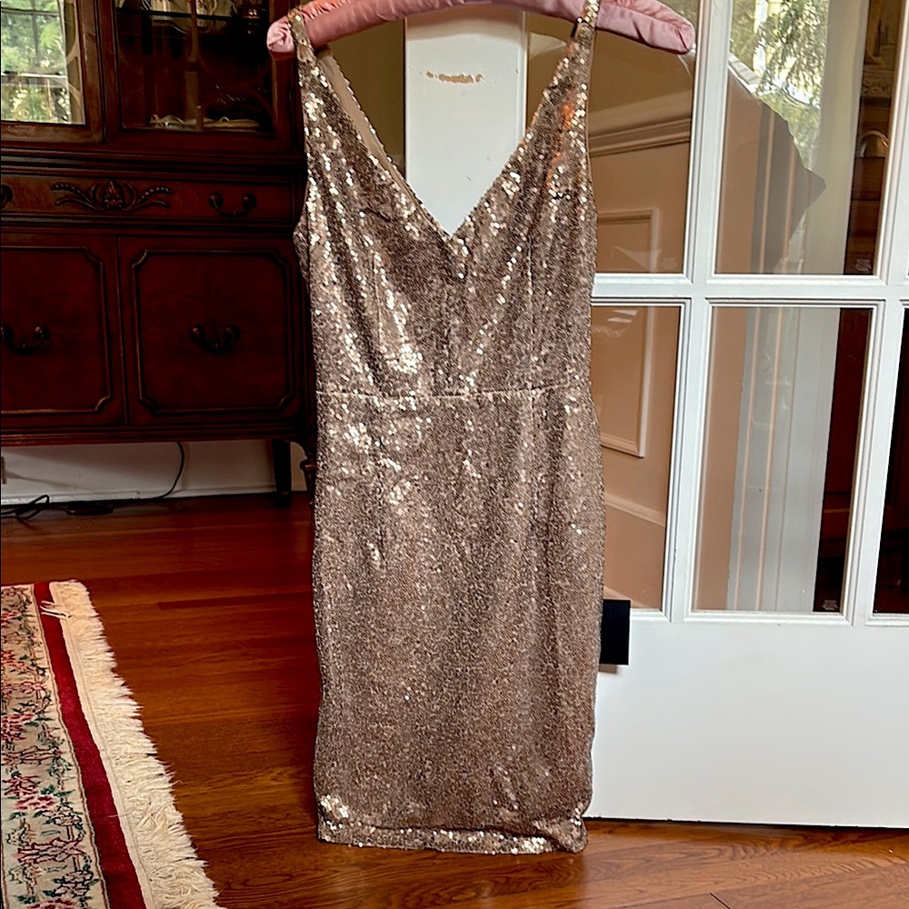 Lulu's Gold Sequin Sheath Dress V-Neck Cocktail